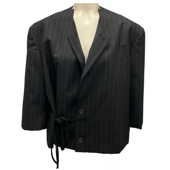 YOHJI YAMAMOTO BLACK PINSTRIPED WOOL JACKET - Picture 1 of 4